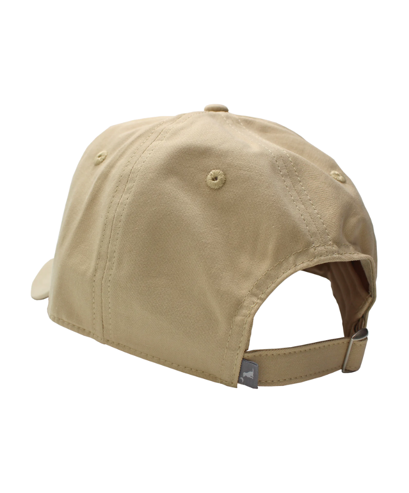 Khaki hat with Local Boy branding. Adjustable cloth strap. Dad hat classic look with mid=profile fit.