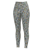 High-waisted leggings with an all-over camouflage pattern in olive green, brown, gray, and white, shown on a plain white background.