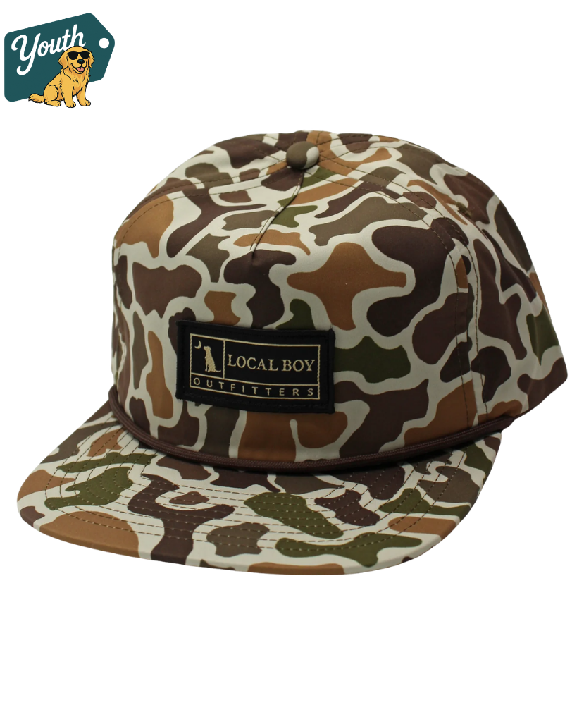 YOUTH Camouflage cap with 'Local Boy Outfitters' logo on a white background