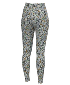 High-waisted leggings with an all-over camouflage pattern in muted green, brown, gray, and black, shown against a plain white background.