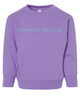 A green toddler crewneck sweatshirt with 'ORANGE BEACH' text printed on the front.