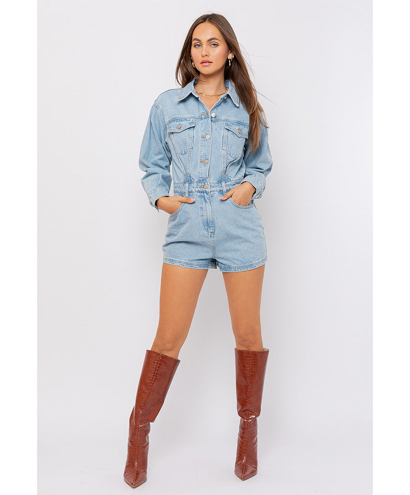 Be My Darlin Long Sleeve Denim Romper