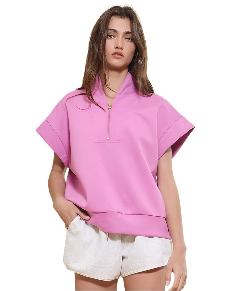 Tate Short Sleeve Half Zip - Up Scuba Sweatshirt SS