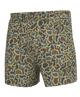 A pair of men's shorts featuring a classic camouflage pattern in shades of olive green, brown, tan, and dark gray, displayed against a solid white background.