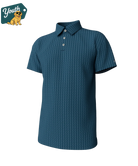 Blue patterned polo shirt on a white background with 'Youth' logo.