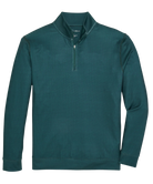 Teal quarter-zip sweatshirt on a white background