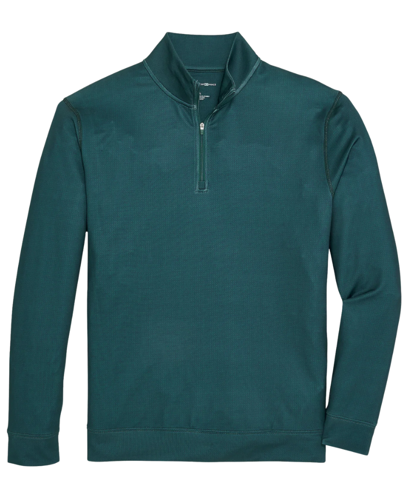 Teal quarter-zip sweatshirt on a white background