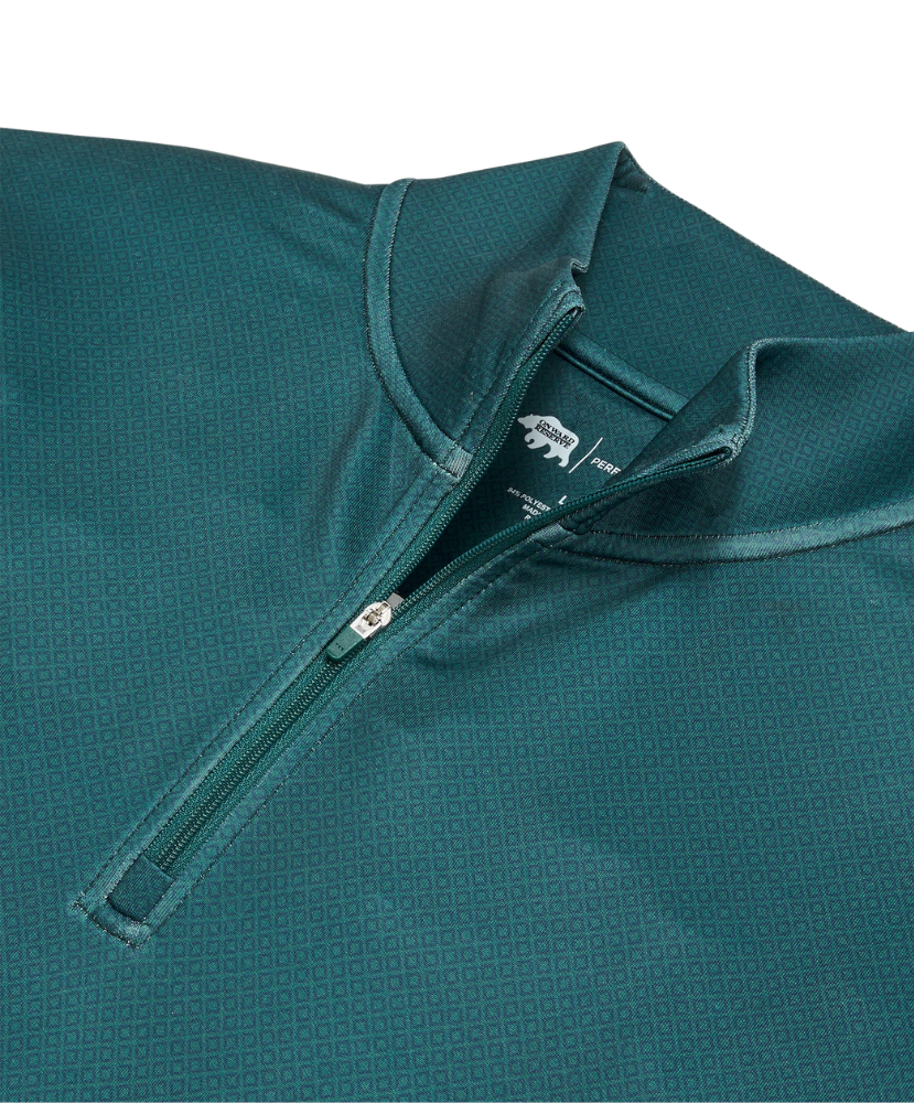Teal pullover with a zipper on a white background