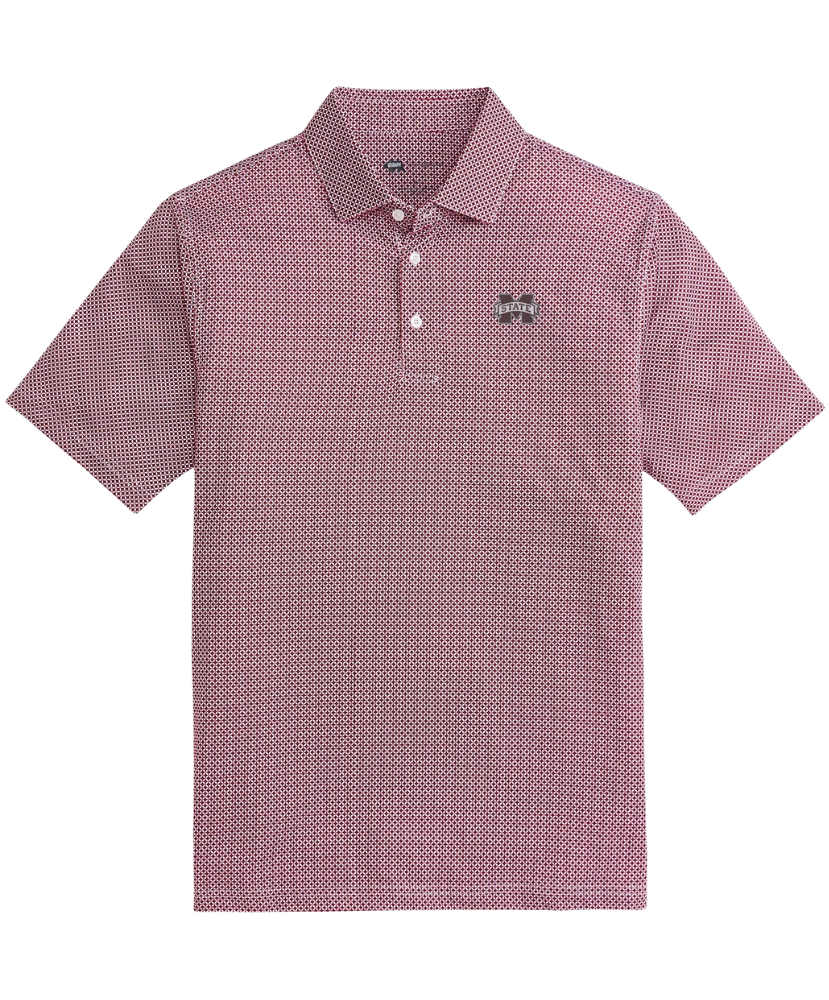 Mississippi State Folded red patterned polo shirt with a logo on a white background