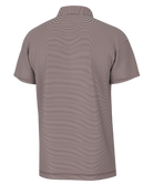 Back view of a LOCAL BOY maroon and white striped polo shirt on a white background