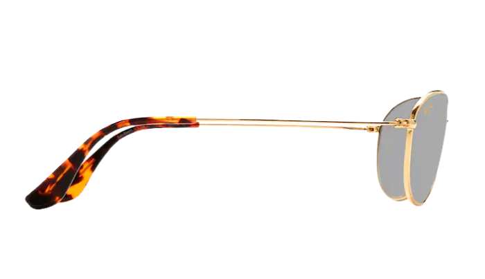 Maui Jim Gold-framed polarized sunglasses with reflective lenses on a white background