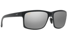 Black Maui Jim sunglasses with silver polarized reflective lenses on a white background