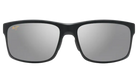 Black Maui Jim sunglasses with silver polarized reflective lenses on a white background