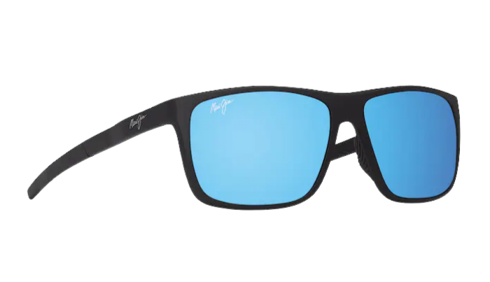 MAUI JIM Black POLARIZED sunglasses with blue lenses on a white background