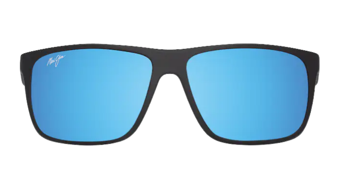 MAUI JIM Black POLARIZED sunglasses with blue lenses on a white background