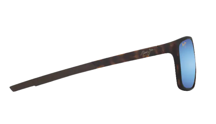 MAUI JIM Sunglasses with blue polarized  lenses and dark brown tortoise frame on a white background
