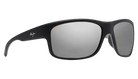 Black Maui Jim sunglasses with a reflective polarized lens on a white background