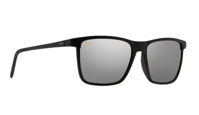 Black Maui Jim sunglasses with reflective polarized lenses on a white background