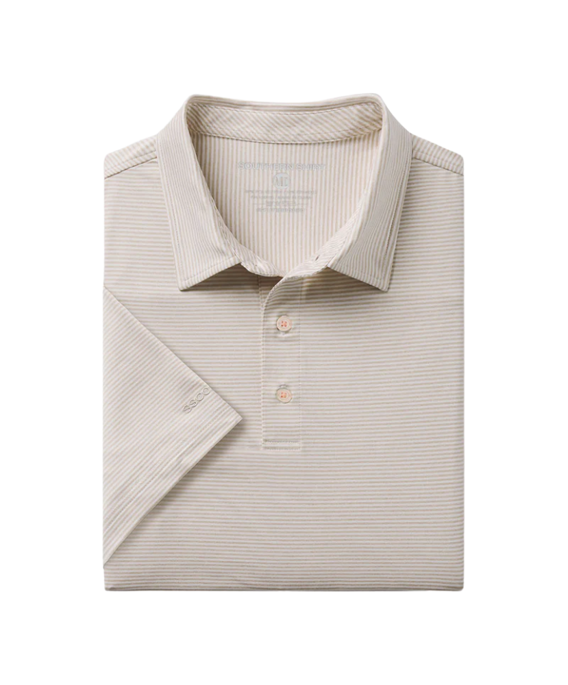 Beige striped polo shirt on a white background