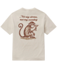 Beige t-shirt with a graphic of a monkey holding a martini glass and text 'Not my circus, not my monkey' on the back.