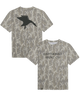 Camouflage t-shirt with duck silhouette and 'Easymoney Hunt Co.' text on a white background