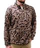 Leopard print pullover worn by a person on a white background