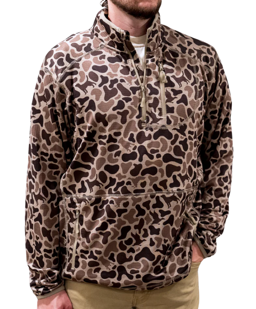Leopard print pullover worn by a person on a white background