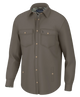 Brown shirt with button details on a white background