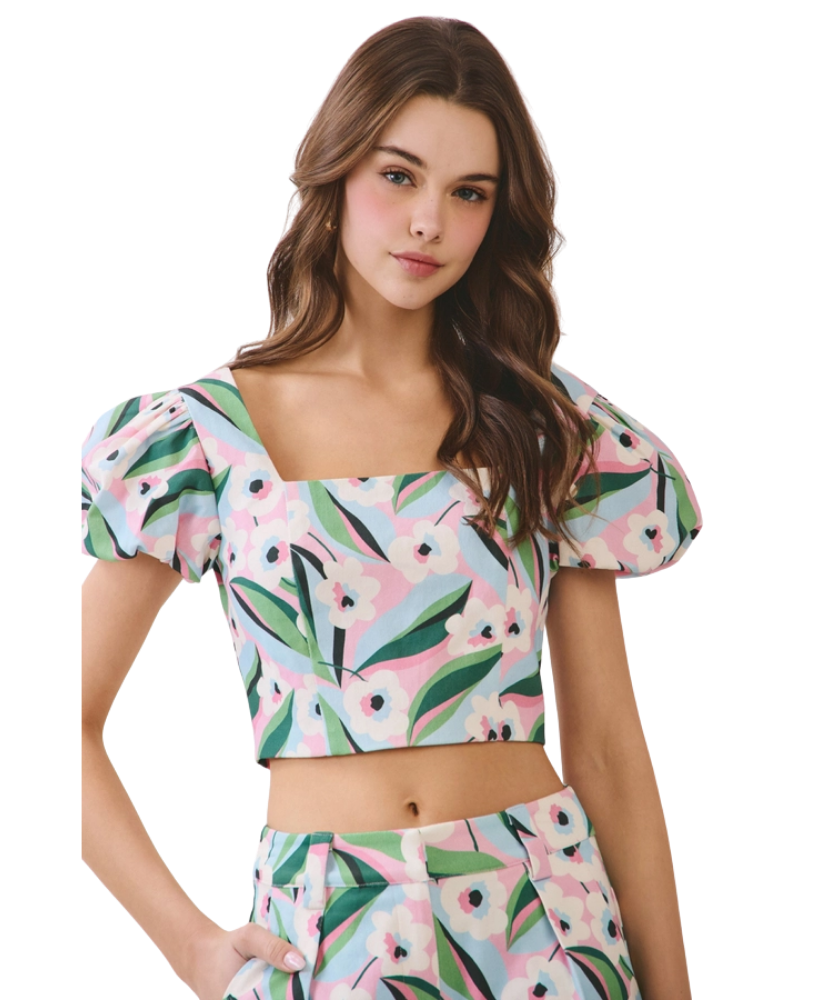 Hunter Floral Puff Sleeve Crop Top