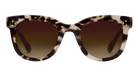 Sunglasses with tortoiseshell frame and brown gradient lenses on a white background