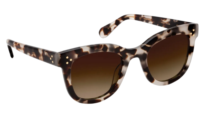 Sunglasses with tortoiseshell frame and brown lenses on a white background