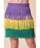 Mardi Gras Fringe Color Block Skirt