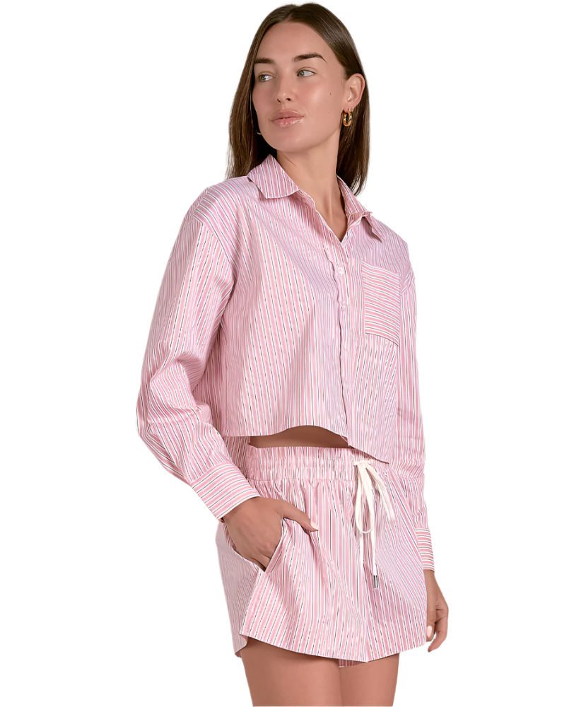 Vivian Stripe Button Down Crop Shirt