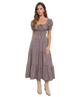Abigail Plaid Puff Sleeve Corset Detail Tiered Midi Dress
