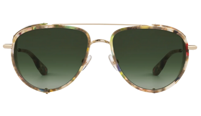 Aviator Krewe sunglasses with green gradient lenses on a white background