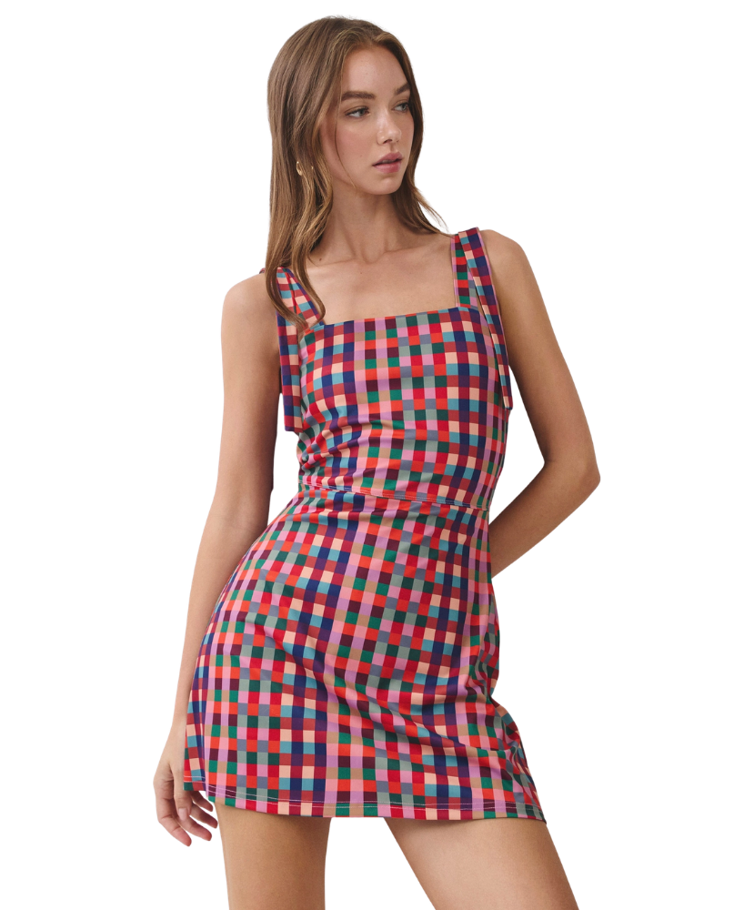 Meg Multi Check Strap Detail Mini Dress