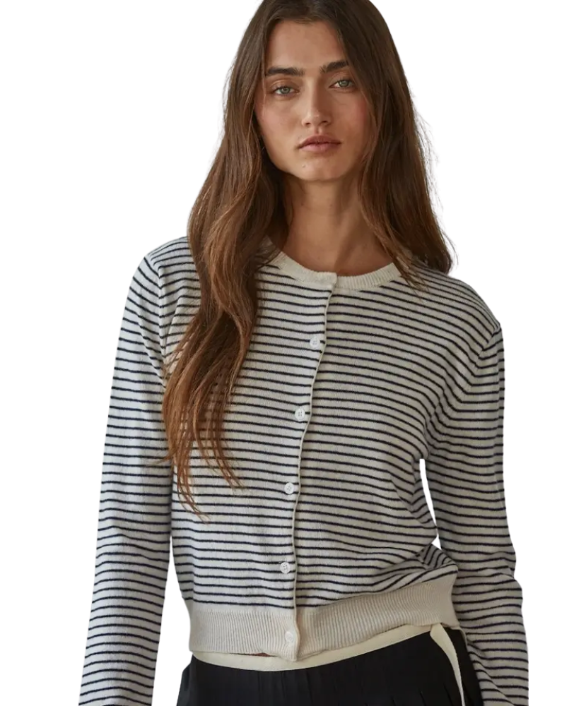 Jackie Striped Crew Neck Cardigan