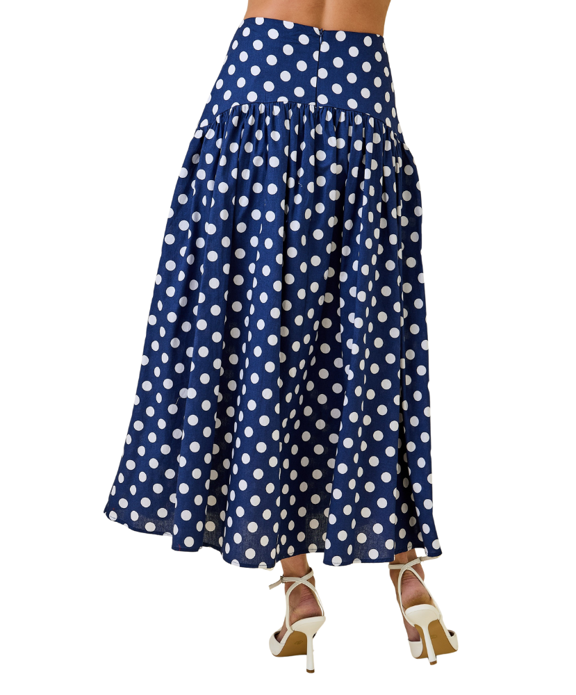 Blue polka dot skirt on a white background