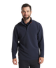 Man wearing a navy blue pullover with a white background