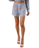 Person wearing blue checkered shorts on a white background