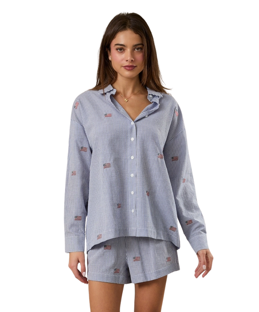 Harbor Flag Embroidered Button Down Top