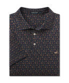 Navy polo with a golden doodle pattern prnt