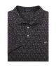 Navy polo with a golden doodle pattern prnt
