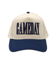 Beige and navy cap with 'GAMEDAY' text on a white background