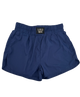 Blue shorts with a visible brand label on a white background