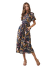 Animal Floral Print Belted Midi Dress