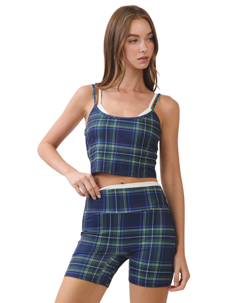 Plaid High-Waisted Biker Shorts