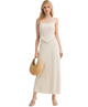Woman wearing a BEIGE Scarf Top Dress on a white background