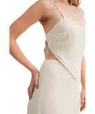 Woman wearing a BEIGE Scarf Top Dress on a white background