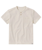 Off-white short-sleeve henley shirt on a white background